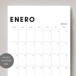 Calendario 2025 Español | 2025 Spanish calendar | Inicio en domingo y lunes | Calendario imprimible | Planificador 2025 | printable calendar