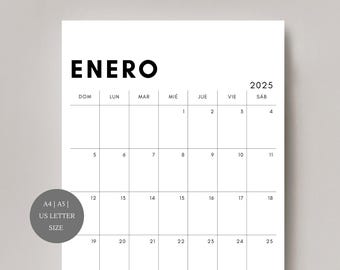 Calendario 2025 Español | 2025 Spanish calendar | Inicio en domingo y lunes | Calendario imprimible | Planificador 2025 | printable calendar