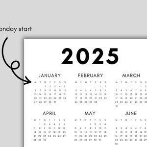 2025 Calendar | Single page | Sunday start | Monday start | Desk calendar | wall calendar | printable calendar | 2025 planner | printable planner | calendar template | calendar digital | digital planner | calendar 2025 | Instant download |
