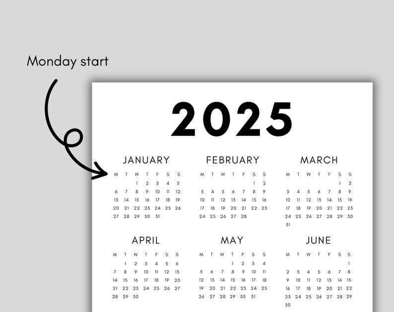 2025 Calendar Single Page Full Year Calendar Desk Calendar Wall Calendar Calendar