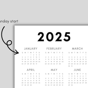 2025 Calendar | Single page | Sunday start | Monday start | Desk calendar | wall calendar | printable calendar | 2025 planner | printable planner | calendar template | calendar digital | digital planner | calendar 2025 | Instant download |