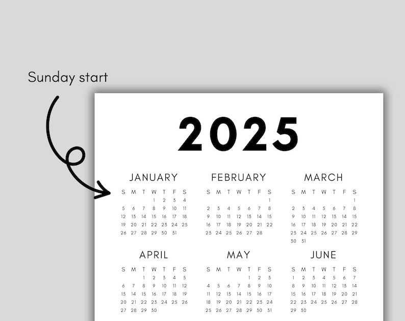 2025 Calendar | Single page | Sunday start | Monday start | Desk calendar | wall calendar | printable calendar | 2025 planner | printable planner | calendar template | calendar digital | digital planner | calendar 2025 | Instant download |