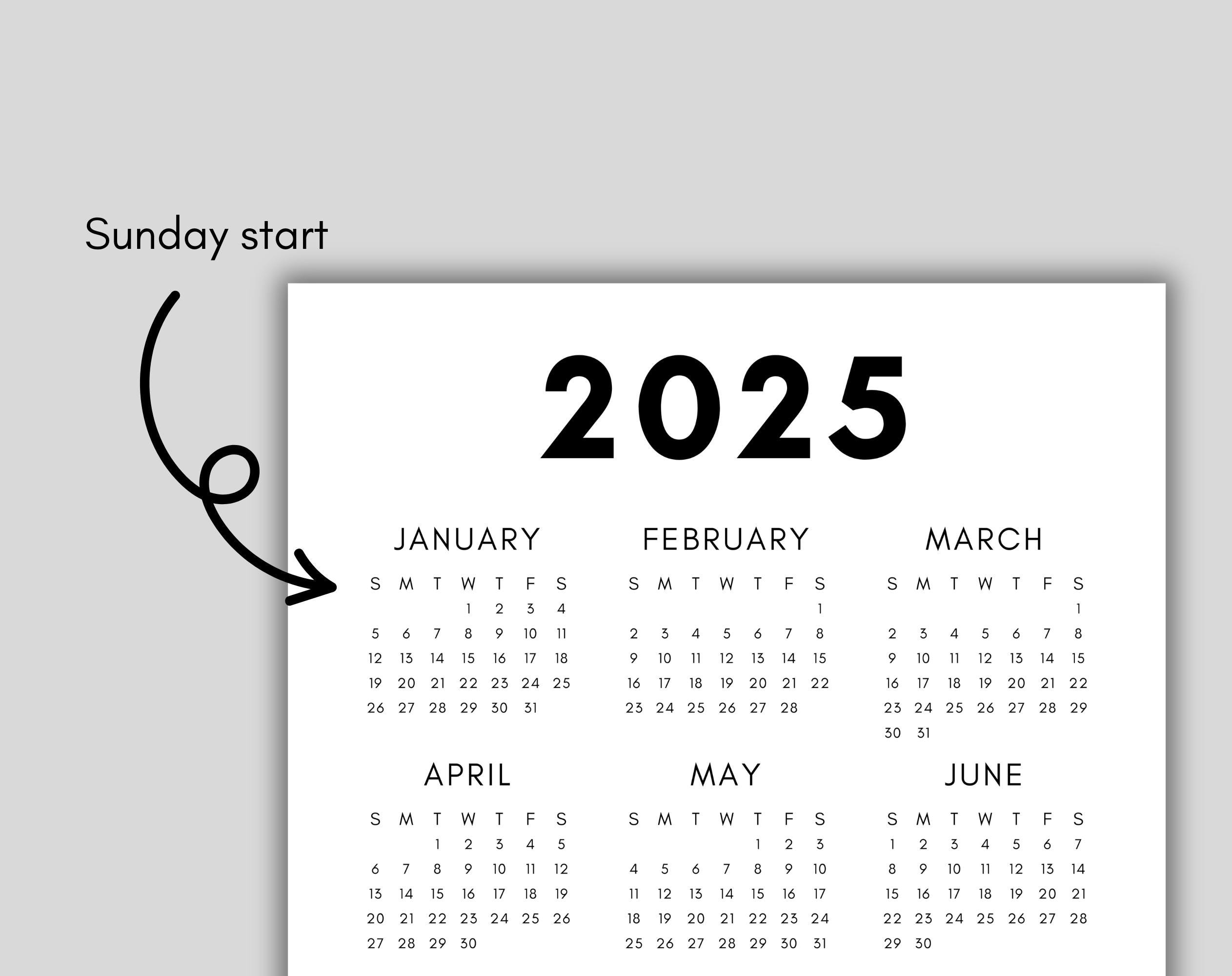 2025 Calendar Single Page Full Year Calendar Desk Calendar Wall