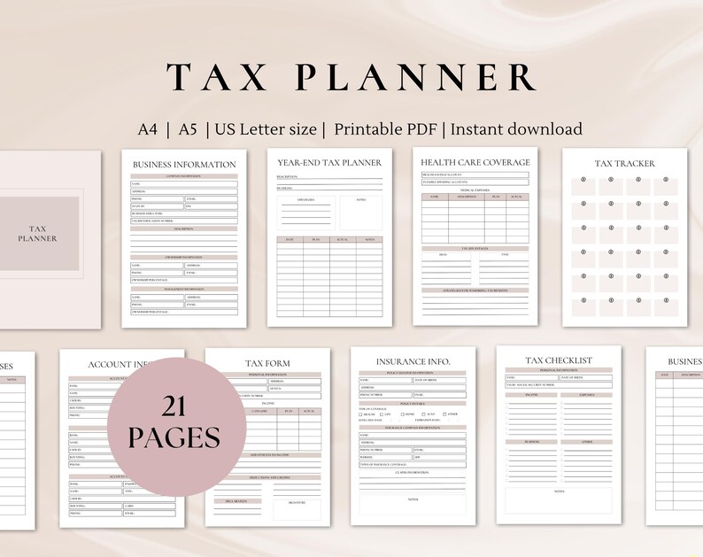 Tax planner | Tax | Taxes |  sales tax tracker | Bookkeeping | business budget | income and expense | expenses tracker | tax preparer | digital planner | digital download |  Printable planner |  
profit and loss | adhd planner | expense tracker