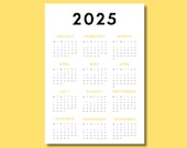 2025 Calendar | Single page | Full year calendar | Desk calendar | wall calendar | Calendar poster | 2025 planner | printable calendar