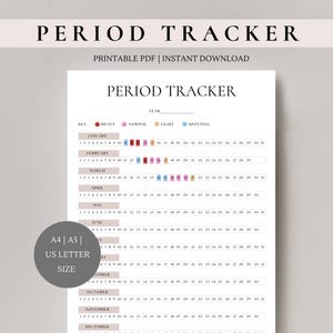 Menstruatietracker | periodeplanner | Afdrukbare menstruatietracker | menstruatietracker | Afdrukbare tracker | A4, A5, VS Letter-formaat