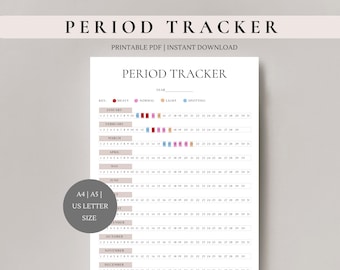 Period tracker | period planner | Period tracker printable | menstruation tracker | Printable tracker | A4, A5, US Letter size