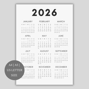 2026 Calendar | Single page | Full year calendar | Desk calendar | wall calendar | Calendar poster | 2026 planner | printable calendar