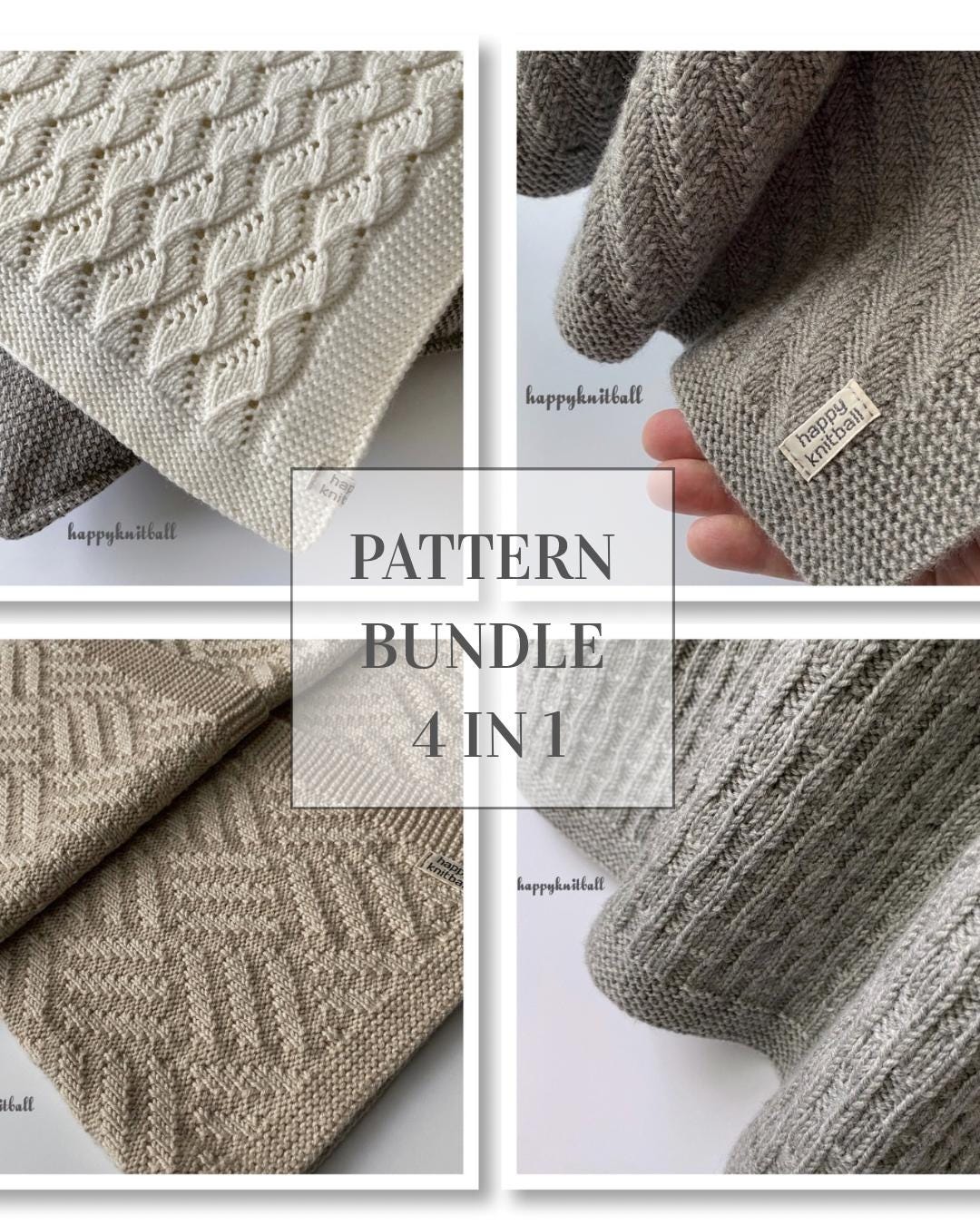 Baby Blanket Knitting Pattern Bundle 4in1: DK Yarn Cable Knit (PDF