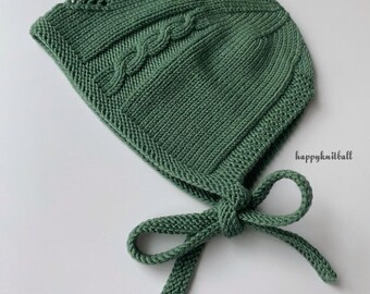 Knit Baby Bonnet Pattern: Merino Cable Design (PDF)