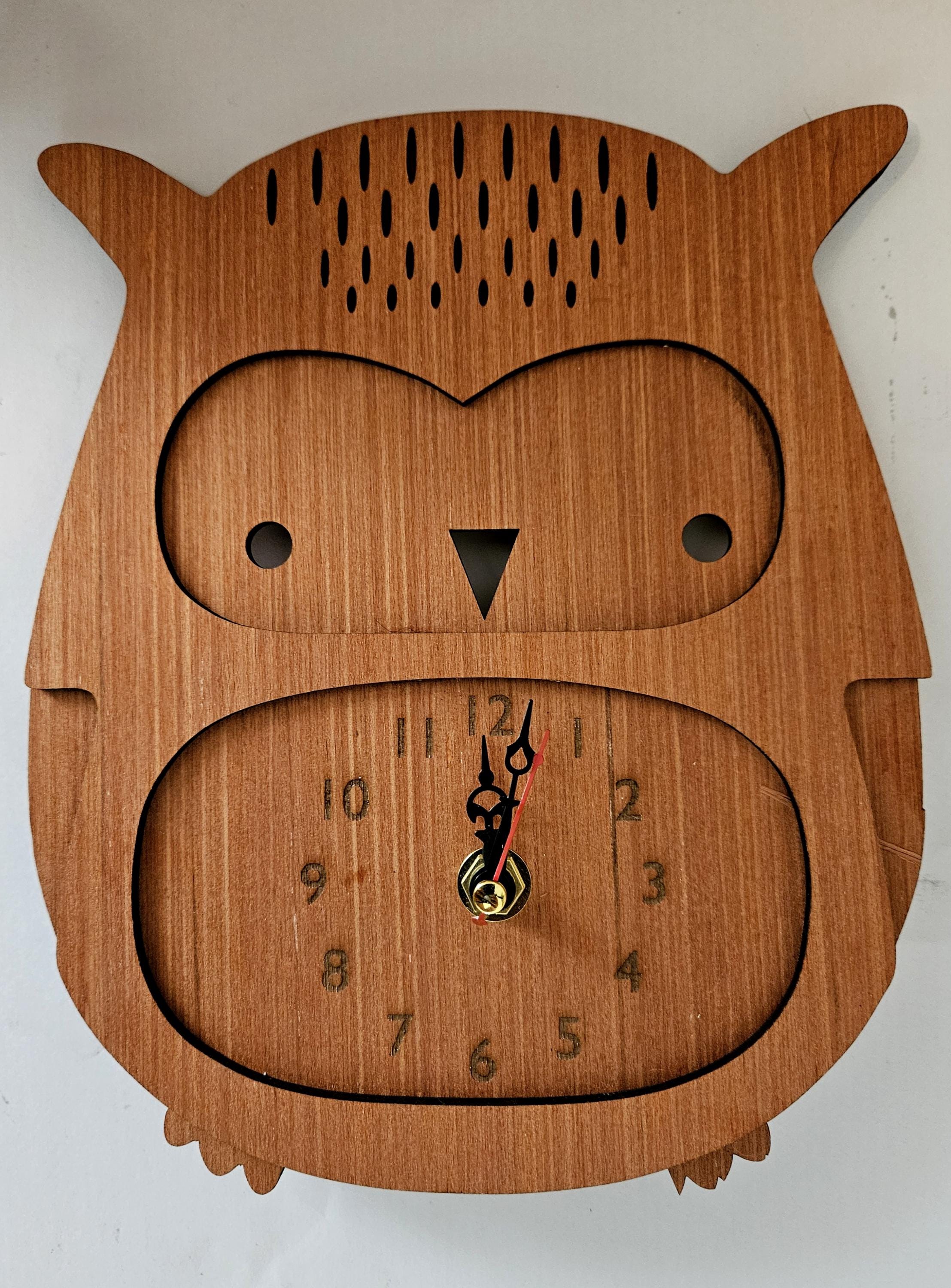 Laser Cut Wooden Owl Clock: Double Layered, 20cm