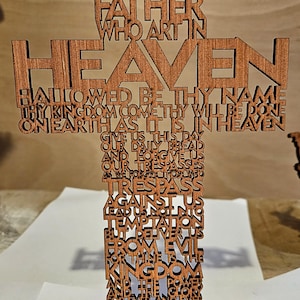 Laser Cut Wooden Cross: Our Father Prayer, Christian Faith Decor, Religious, Lord&#39;s Prayer