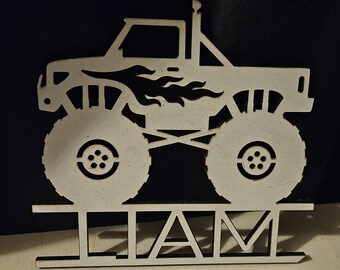 Gepersonaliseerde monstertruck naambord, muurdecoratie, kinderkamer, cadeau, keuze uit 2 kleuren