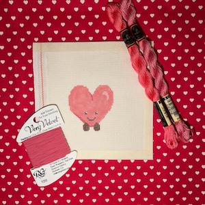 HAND PAINTED Needlepoint Canvas Pink Heart Squish