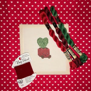 HAND PAINTED Needlepoint Canvas Heart Succulent Squish