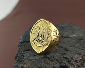 Custom Signet Ring – Personalized Seal Ring with Engraved Family Crest, Coat of Arms,  Custom Design on Top & Sides, Christmas gift