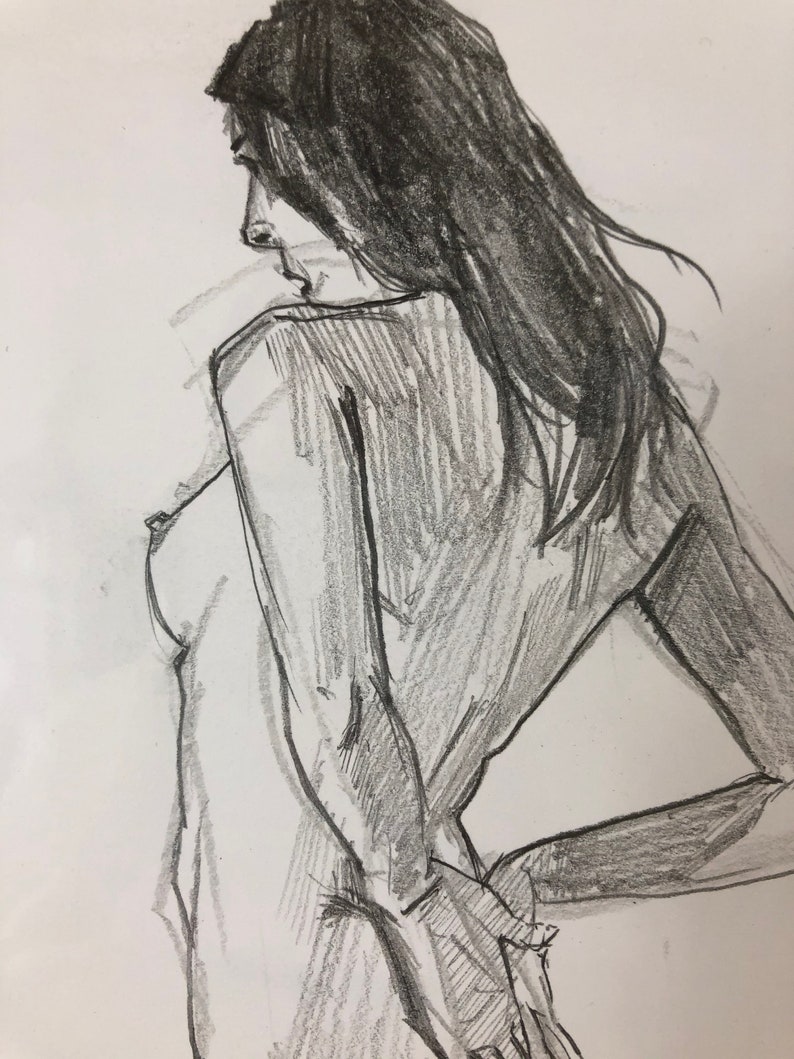 Figure sketch standing woman hands behind back Etsy