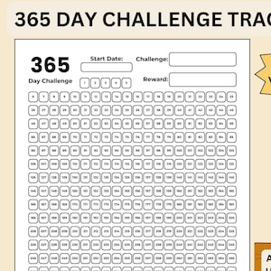 365-Day Challenge Tracker | Digital Bullet Journal Insert | Habit & Goal Planner | Printable Tracker | A4, A5 and US Letter PDF Download