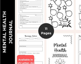 Mental Health Journal Printable, Anxiety Self-Care Planner (US Letter, A4, A5)