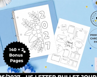 2026/2027 US Letter Bullet Journal Inserts | 142 Pre-Punched Pages | 3 Ring Binder Refill | Dated Planner | 170 GSM Journal Pages