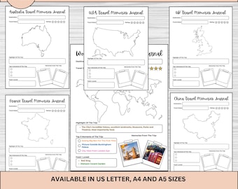 Travel Journal Insert: World, USA, UK, Australia, China Maps (PDF)