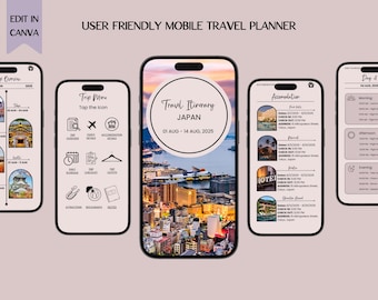 Personalized Canva Travel Itinerary Template Planner - Easy Edit & Organize Tour Plans on Mobile