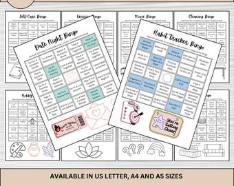 Bingo Tracker Bundle: 30 Habit Trackers + Blank Template (US Letter, A4, A5) (Digital Download)