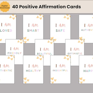 Positive Affirmationskarten für Kinder - Digitaler Download, Regenbogenmuster, aufbauend, motivierend, bearbeitbares PDF für den Gebrauch zu Hause und im Klassenzimmer