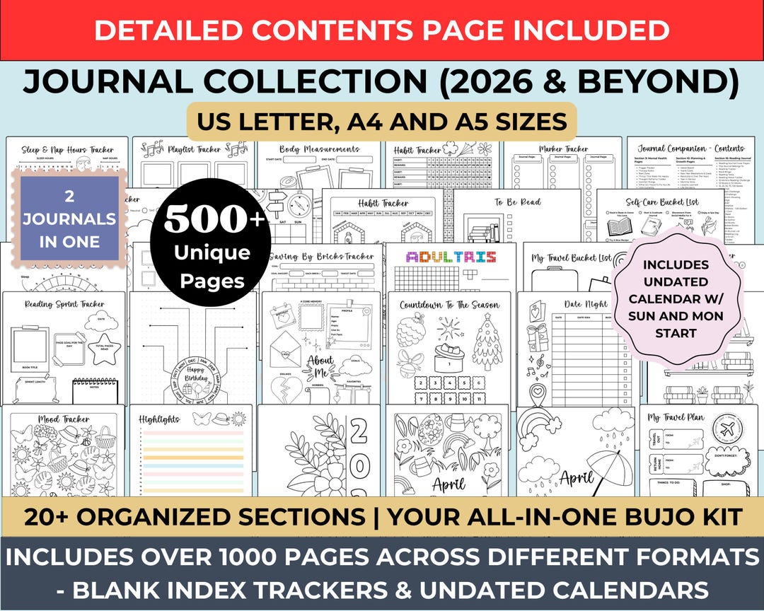 Journal Collection Bundle: Habit, Mood & Reading Trackers (Digital Download)