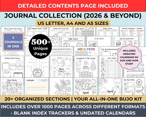 Journal Collection Bundle: Habit, Mood & Reading Trackers (Digital Download)