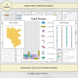 Paquete de diario de viñetas Ultimate 2025 Habit Tracker: 17 imprimibles divertidos para todas las edades (tamaño carta de EE. UU. y A4)