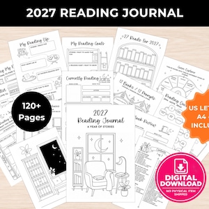 2027 Reading Journal, Book Tracker, Review & TBR Planner (Digital Download)