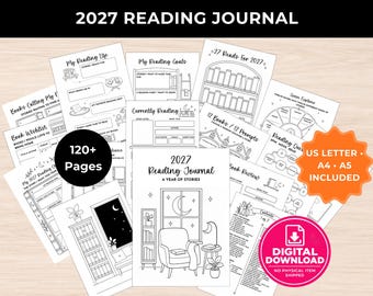 2027 Reading Journal, Book Tracker, Review & TBR Planner (Digital Download)