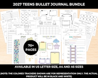 Agenda Bullet Journal para adolescentes 2027: Planificador imprimible con secciones de seguimiento (PDF)