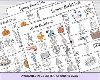 Seasonal Bucket List Doodles: Colorable Spring, Summer, Fall, Winter (PDF)