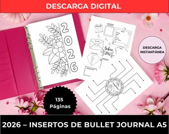 2026 Bullet Journal A5 Imprimible | 135 Páginas | PDF Descargable | Planner Dotted Grid | Diario Guiado Para Todo El Año