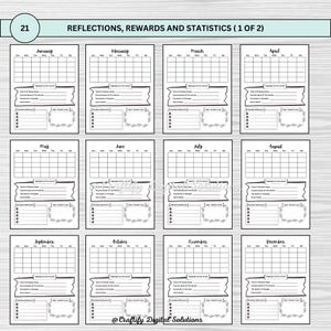 Digital Reading Journal featuring editable trackers, book challenges, mood and statistics trackers, book reviews, and more. Perfect for tracking your reading progress and organizing your books. Printable PDF format, easy to customize and use
