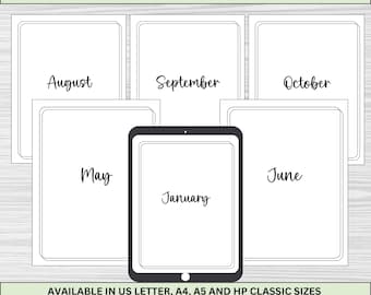 Minimalist Monthly Journal Title Pages: Elegant Printable Covers (Digital Download)
