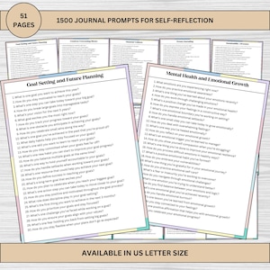 1500 indicaciones para diario en formato PDF imprimible / Autodescubrimiento, crecimiento personal y atención plena / Descarga digital en tamaño carta de EE. UU. / Bullet Journal 2025
