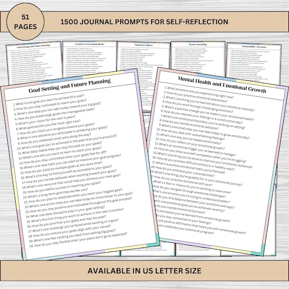1500 Journal Prompts: Self-Discovery, Mindfulness (US Letter PDF)