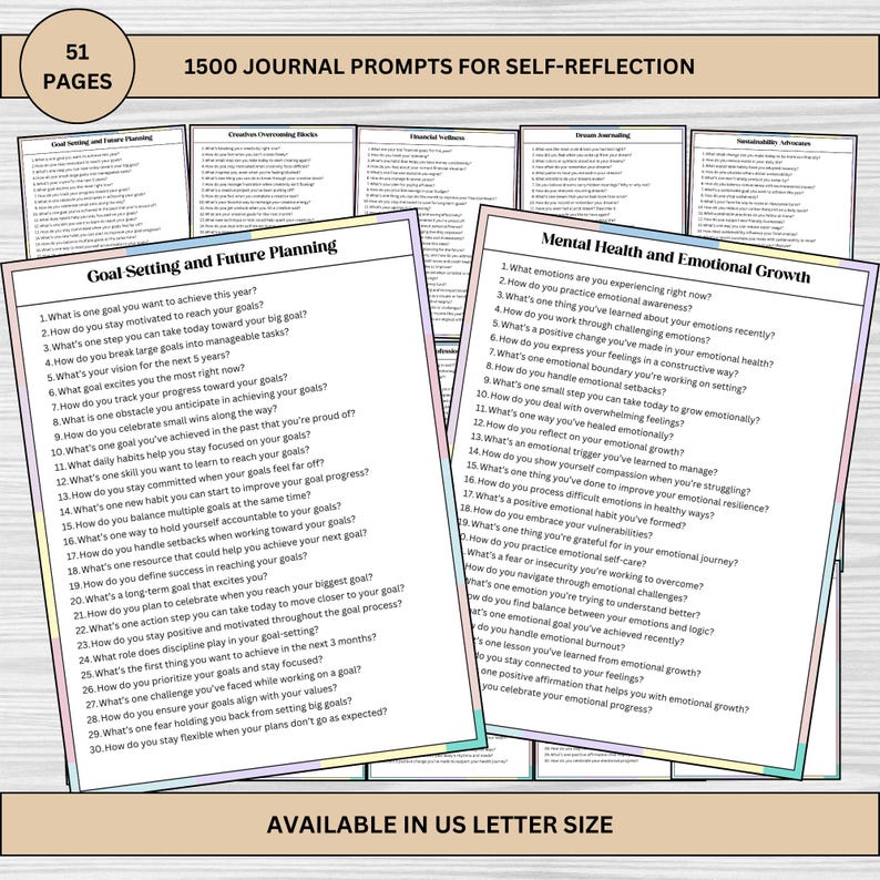 Discover 1,500 journal prompts designed for personal growth, mindfulness, and life transitions. Perfect for self-reflection and self-care, this printable PDF in US Letter size offers thoughtful prompts for every stage of life, from teens to retirees