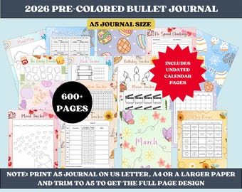 2026 Bullet Journal: Habit & Mood Trackers, A5 Printable (PDF)
