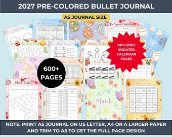 Bullet Journal 2027: Gewoonte- en stemmingsmeters, A5 printbaar (PDF)