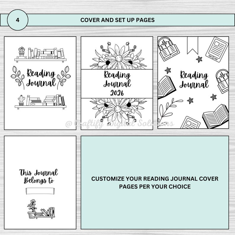 Digital Reading Journal featuring editable trackers, book challenges, mood and statistics trackers, book reviews, and more. Perfect for tracking your reading progress and organizing your books. Printable PDF format, easy to customize and use