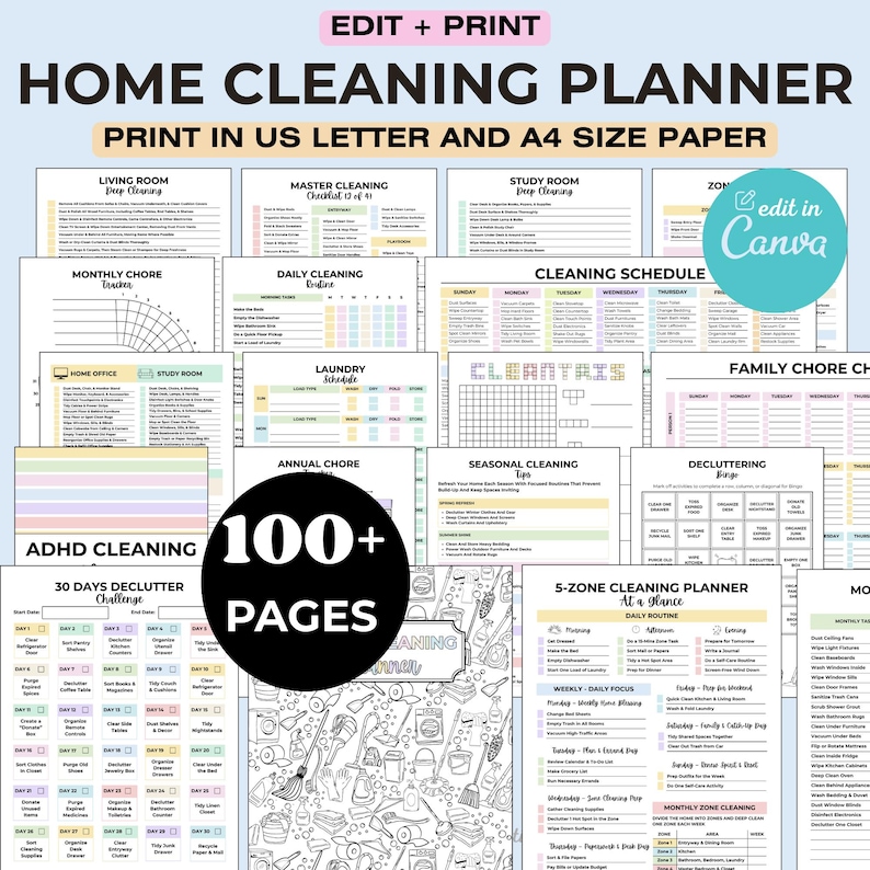 Ultimate Cleaning Planner Bundle: 5-zone Schedules, Decluttering ...
