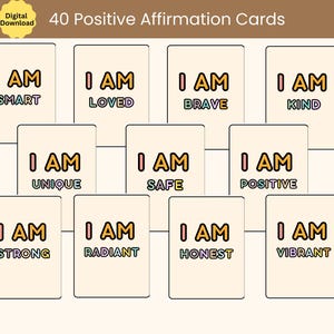 Positive Affirmation Karten für Kinder - Sofortiger Digital Download | Regenbogen-Muster | Selbstwertgefühl & Positivität steigern | Bearbeitbar und druckbar