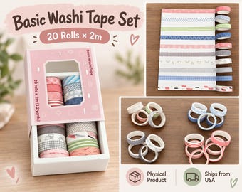 Juego de cintas Washi en tonos pastel, 20 rollos de 2 m cada uno, cintas decorativas con diseños surtidos para diarios, agendas, álbumes de recortes y manualidades.
