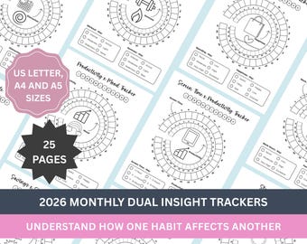 Dual Insight Monthly Trackers | Wellness & Productivity Printable (A4 A5 US Letter PDF)