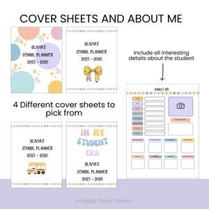 Personalized Kids School Planner with daily routine, homework tracker, chore chart, and goal-setting pages; Canva editable and printable in US Letter size.