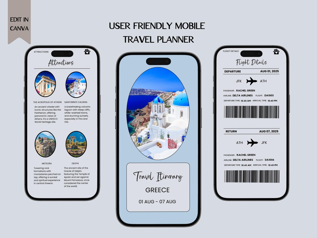 Mobile Travel Itinerary Template: Customizable Canva Trip Planner ...